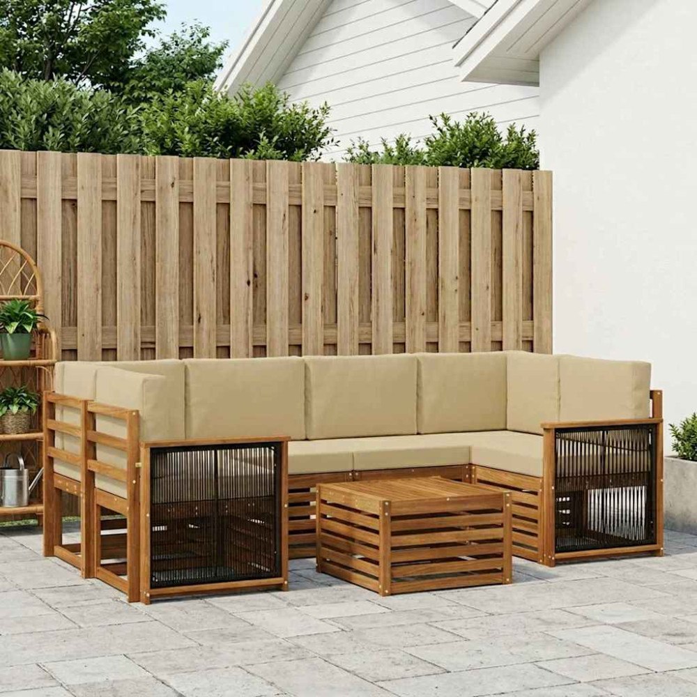 vidaXL Utomhussoffset 7 pcs Naturlig och Beige Massivt Akaciaträ