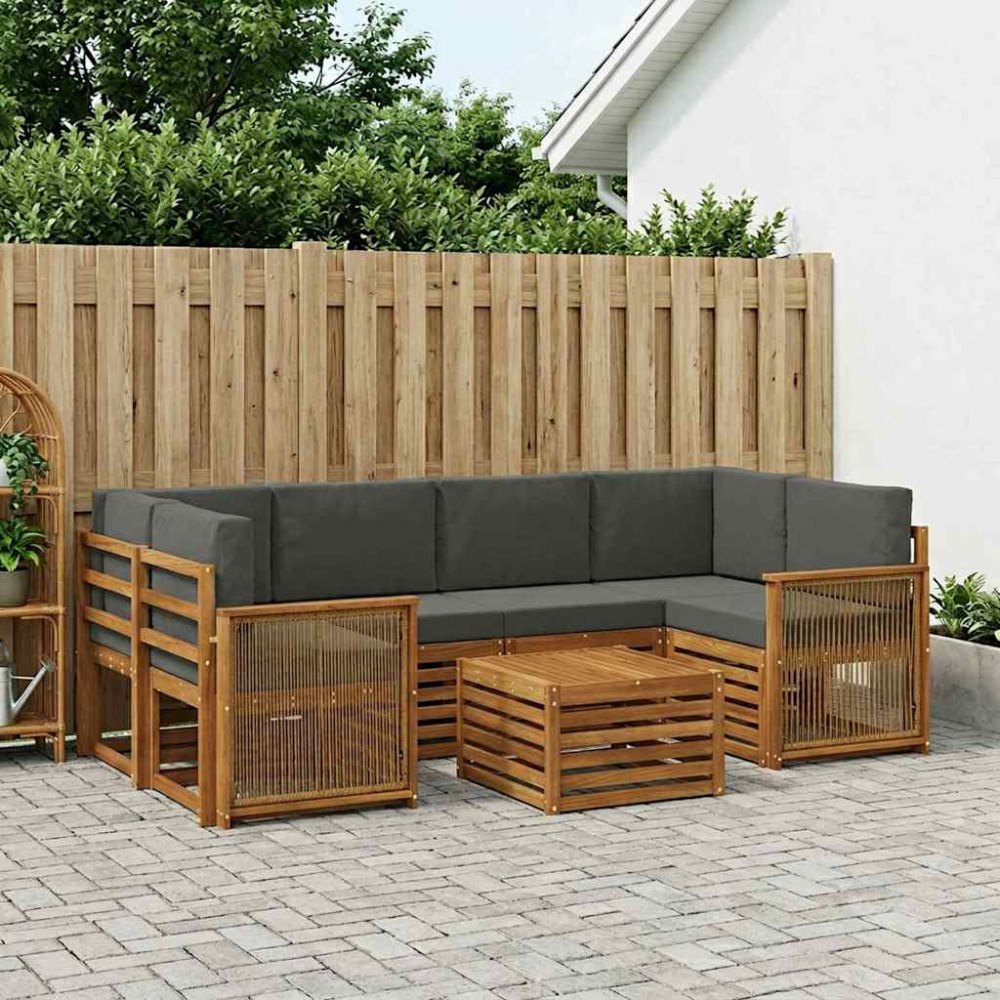 vidaXL Utomhussoffset 7 pcs Naturlig och Antracit Massivt Akaciaträ