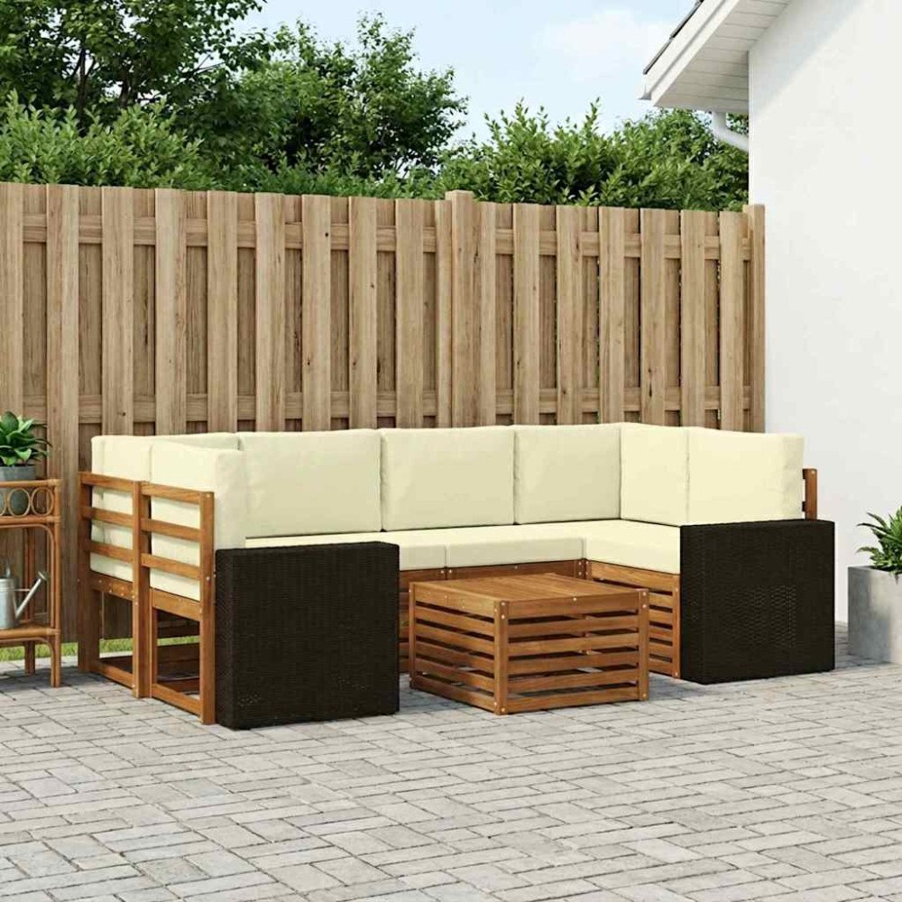 vidaXL Utomhussoffset 7 pcs Naturlig och Grädde Massivt Akaciaträ