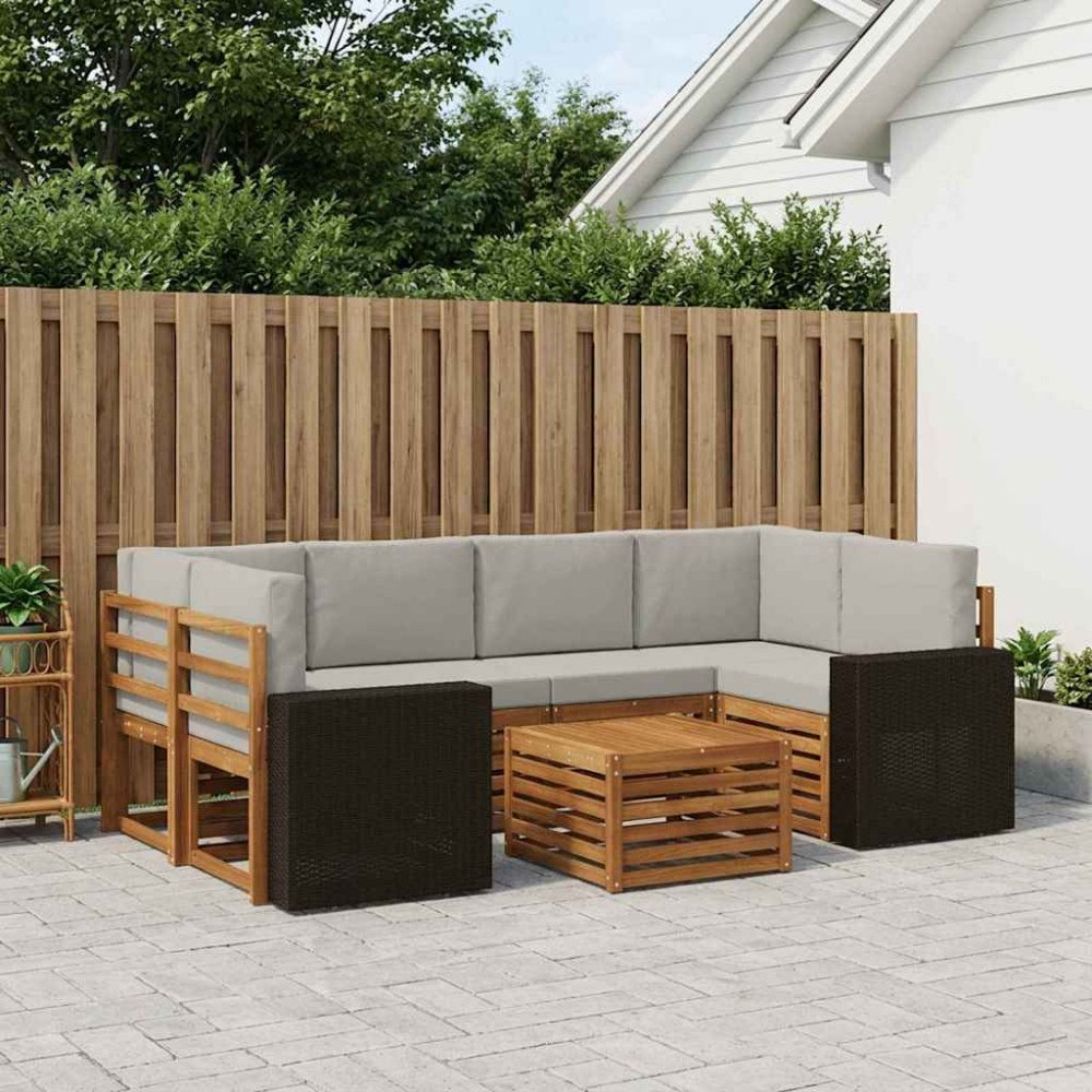 vidaXL Utomhussoffset 7 pcs Naturlig och ljusgrå Massivt Akaciaträ