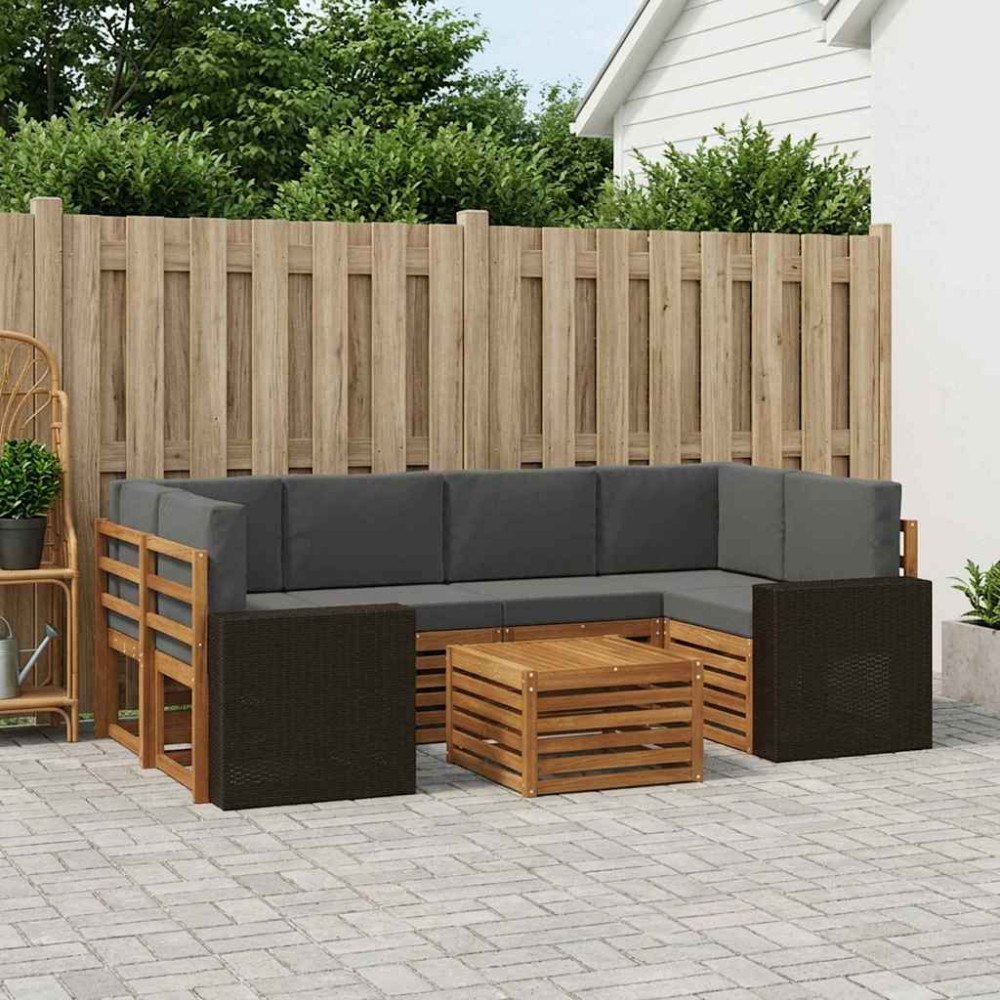 vidaXL Utomhussoffset 7 pcs Naturlig och Antracit Massivt Akaciaträ