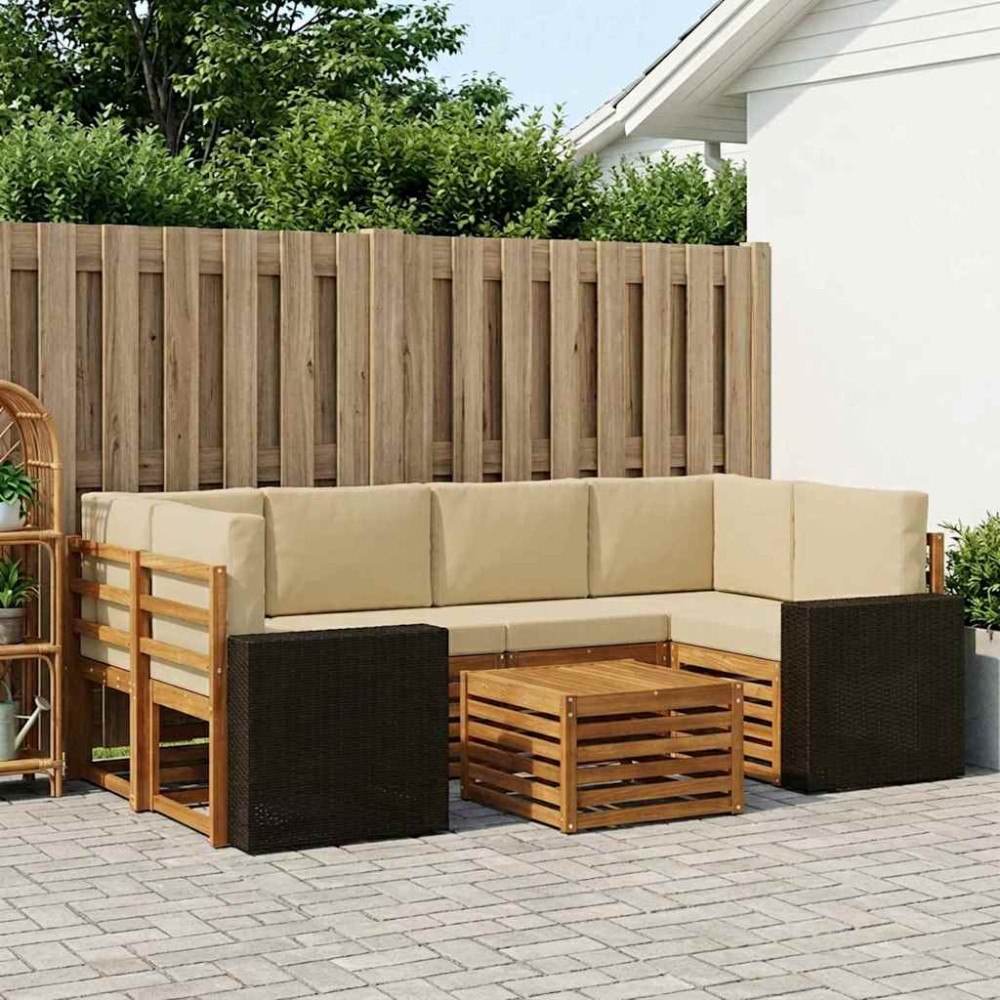 vidaXL Utomhussoffset 7 pcs Naturlig och Beige Massivt Akaciaträ