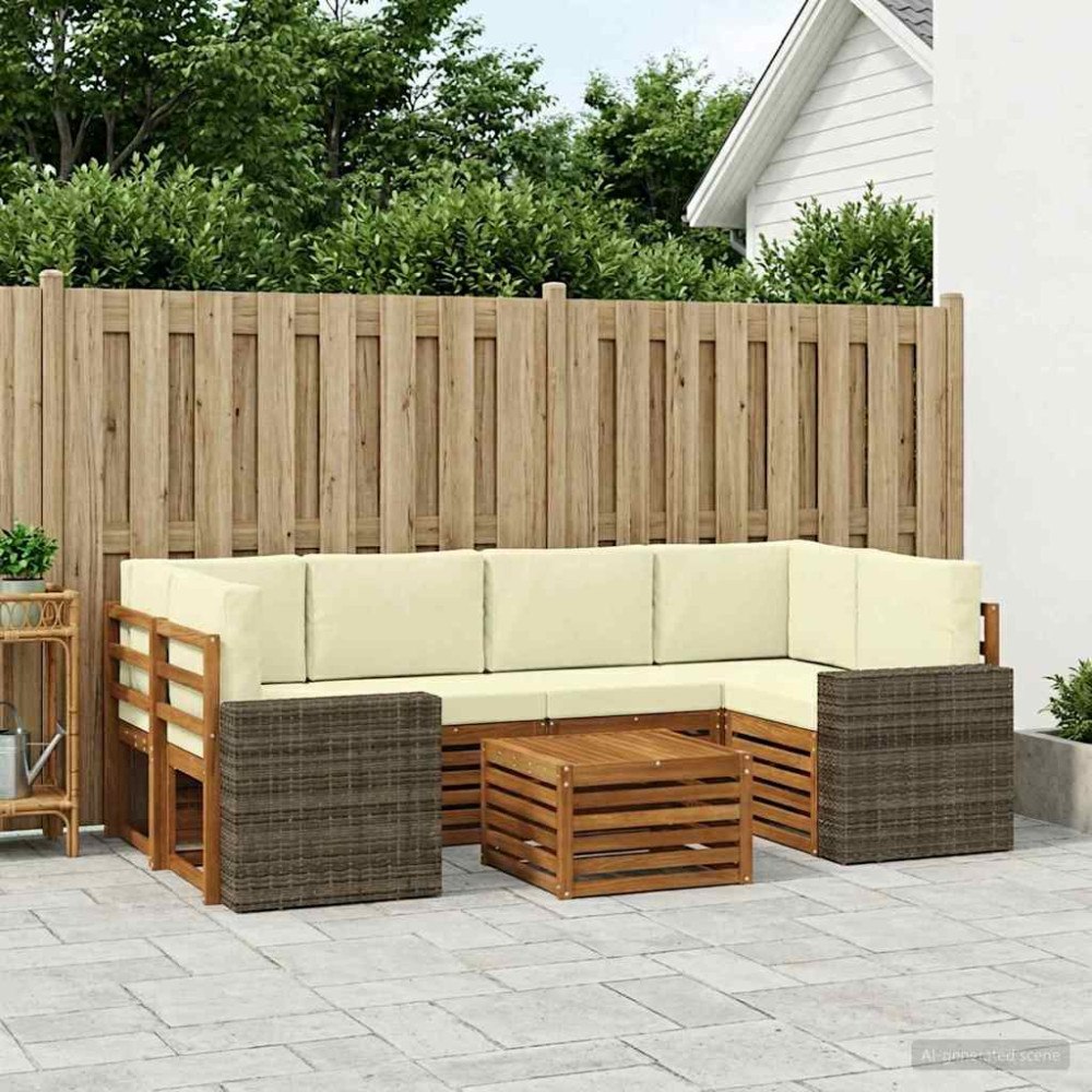 vidaXL Utomhussoffset 7 pcs Naturlig och Grädde Massivt Akaciaträ