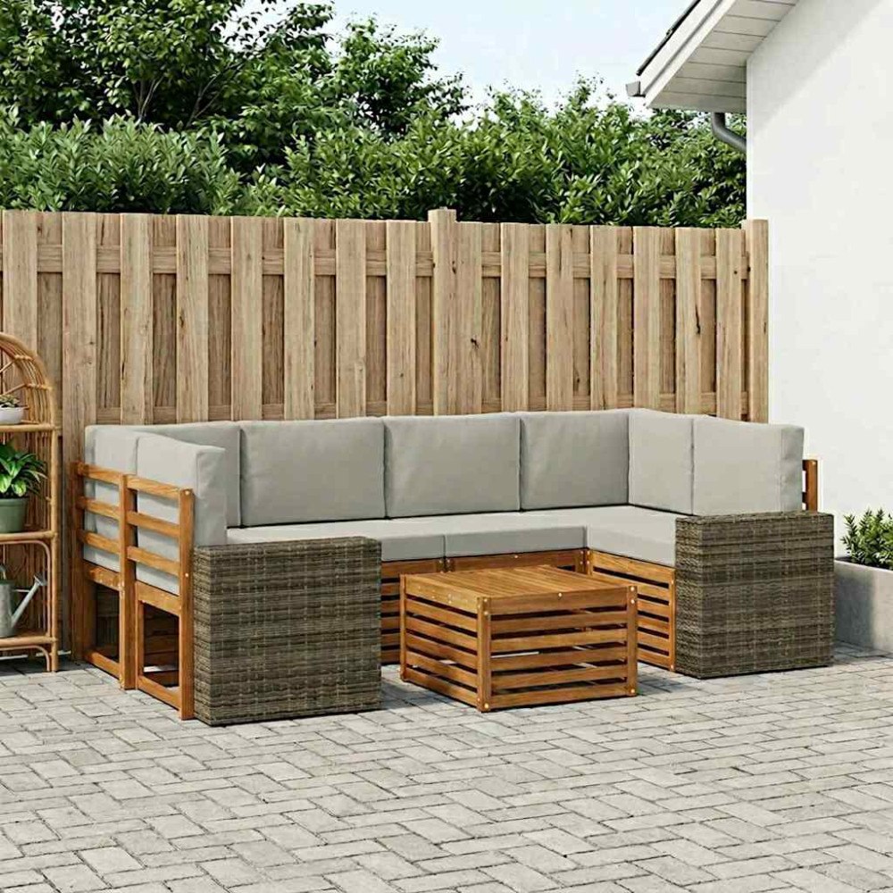 vidaXL Utomhussoffset 7 pcs Naturlig och ljusgrå Massivt Akaciaträ