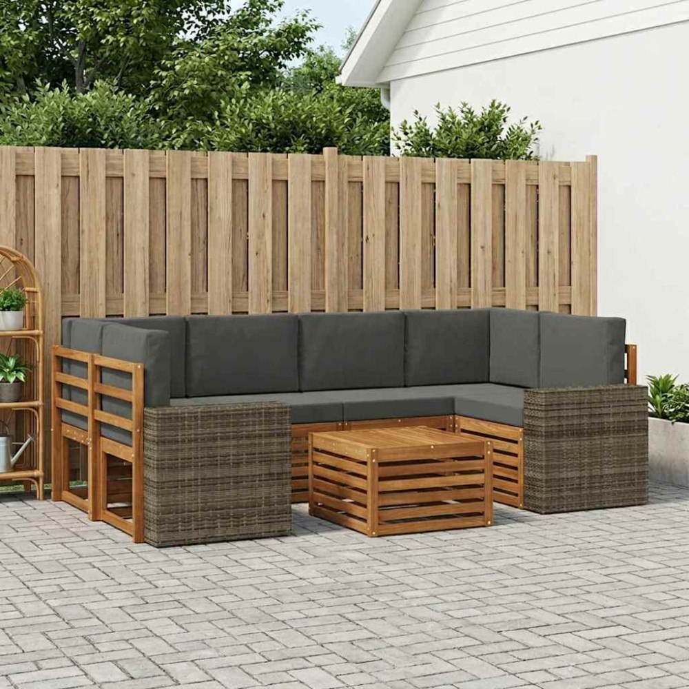vidaXL Utomhussoffset 7 pcs Naturlig och Antracit Massivt Akaciaträ