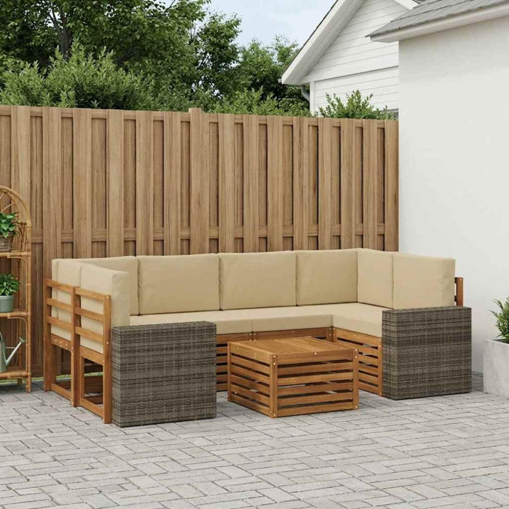 vidaXL Utomhussoffset 7 pcs Naturlig och Beige Massivt Akaciaträ