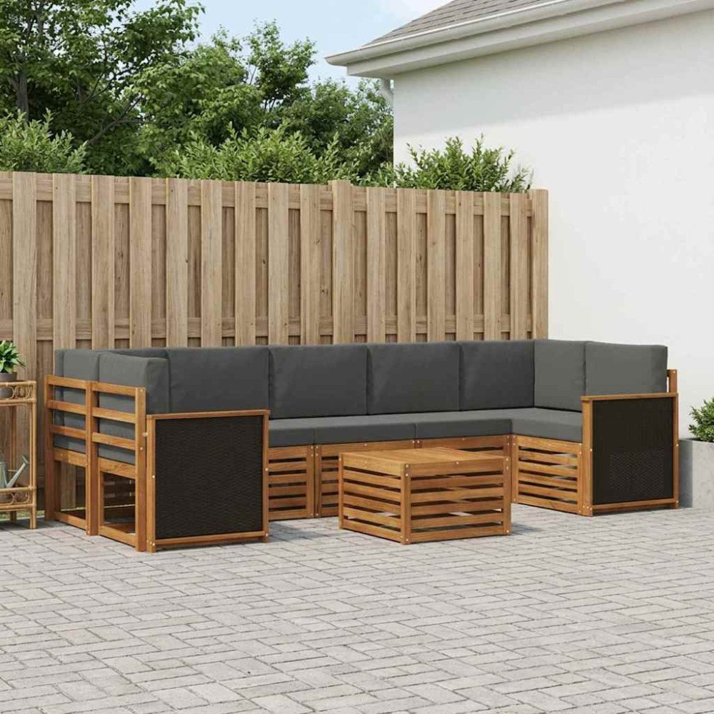 vidaXL Utomhussoffset 8 pcs Naturlig och Antracit Massivt Akaciaträ