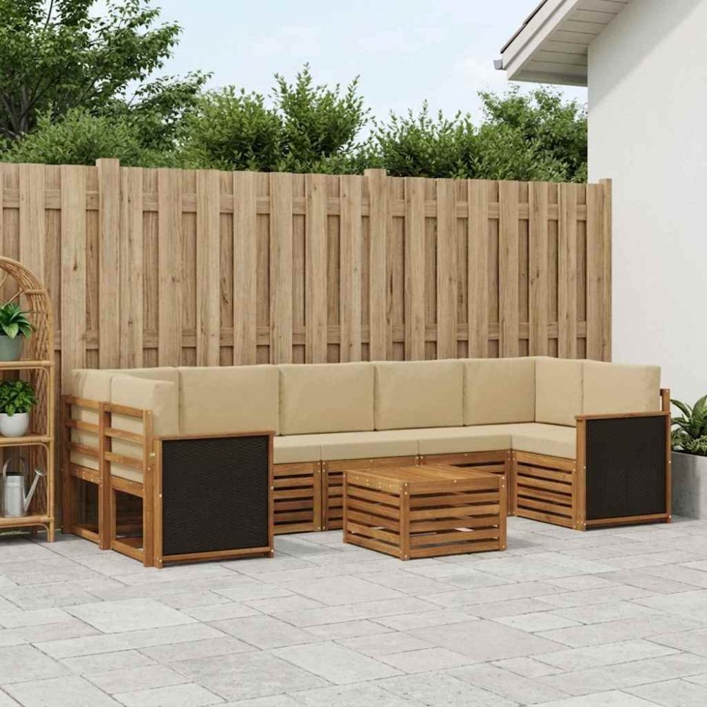 vidaXL Utomhussoffset 8 pcs Naturlig och Beige Massivt Akaciaträ