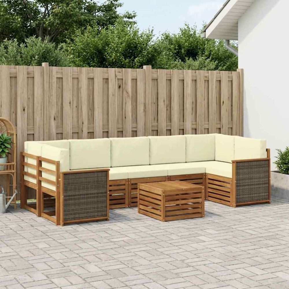 vidaXL Utomhussoffset 8 pcs Naturlig och Grädde Massivt Akaciaträ