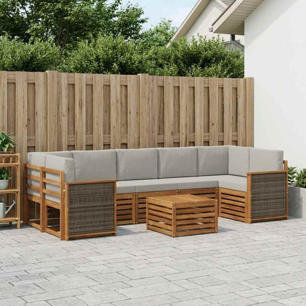 vidaXL Utomhussoffset 8 pcs Naturlig och ljusgrå Massivt Akaciaträ