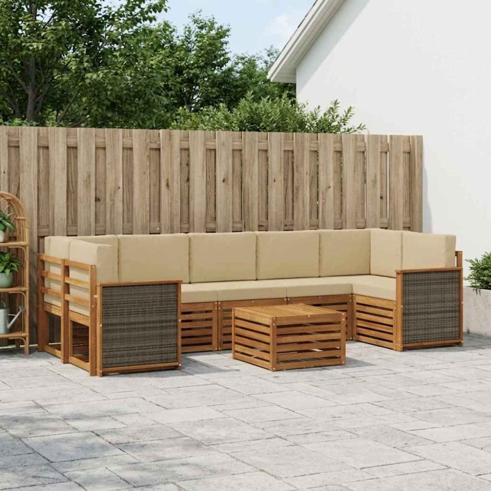 vidaXL Utomhussoffset 8 pcs Naturlig och Beige Massivt Akaciaträ