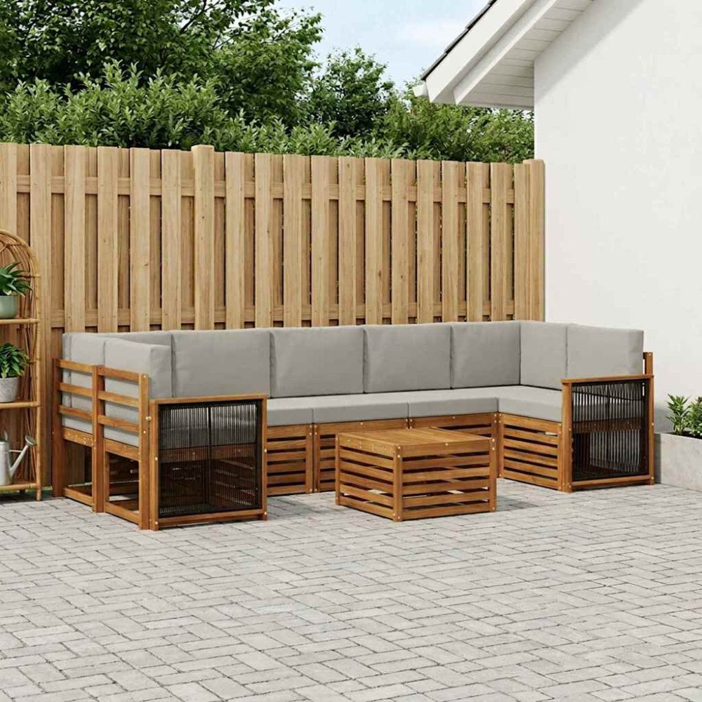 vidaXL Utomhussoffset 8 pcs Naturlig och ljusgrå Massivt Akaciaträ