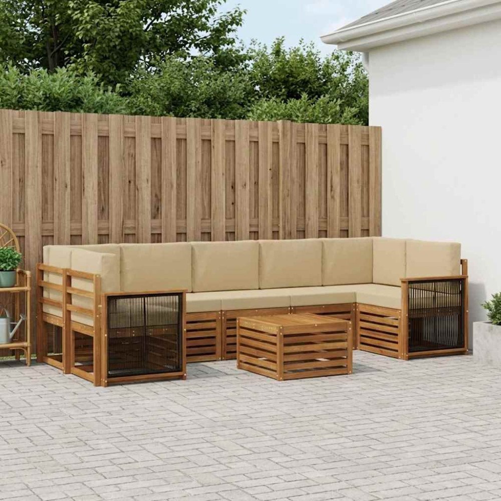 vidaXL Utomhussoffset 8 pcs Naturlig och Beige Massivt Akaciaträ