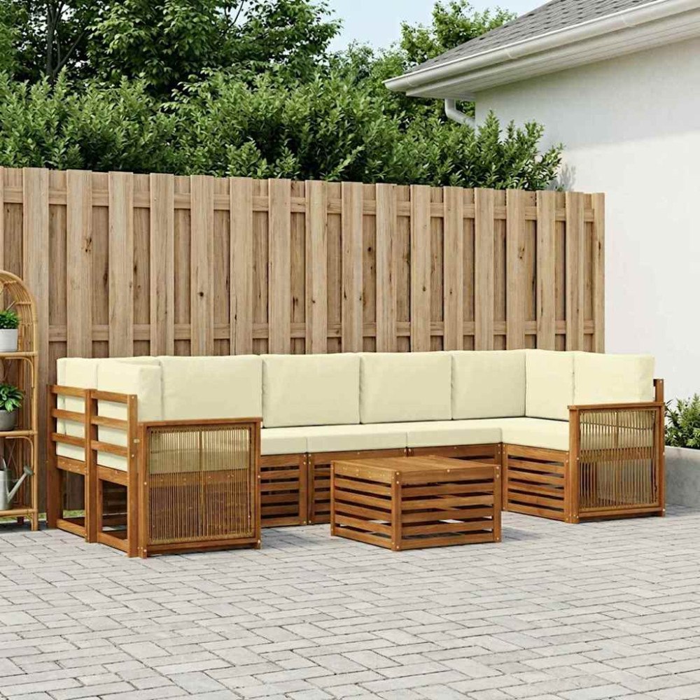 vidaXL Utomhussoffset 8 pcs Naturlig och Grädde Massivt Akaciaträ