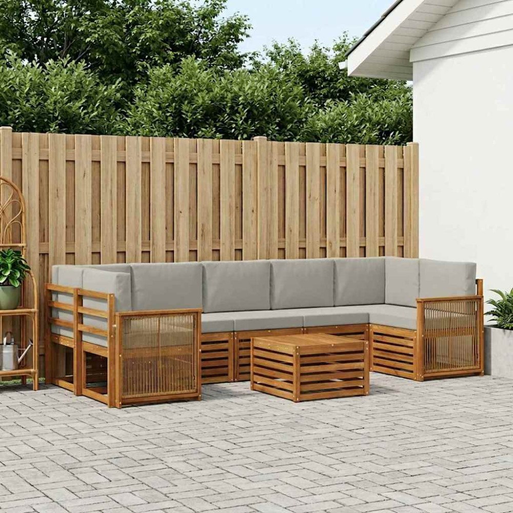 vidaXL Utomhussoffset 8 pcs Naturlig och ljusgrå Massivt Akaciaträ