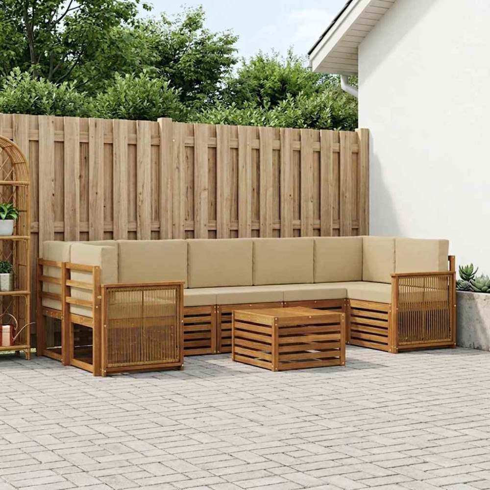vidaXL Utomhussoffset 8 pcs Naturlig och Beige Massivt Akaciaträ