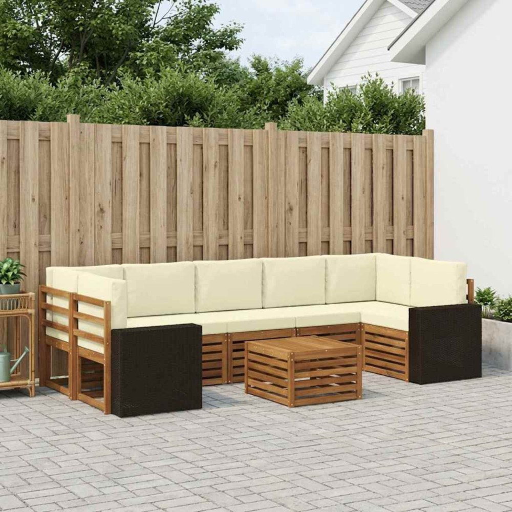 vidaXL Utomhussoffset 8 pcs Naturlig och Grädde Massivt Akaciaträ