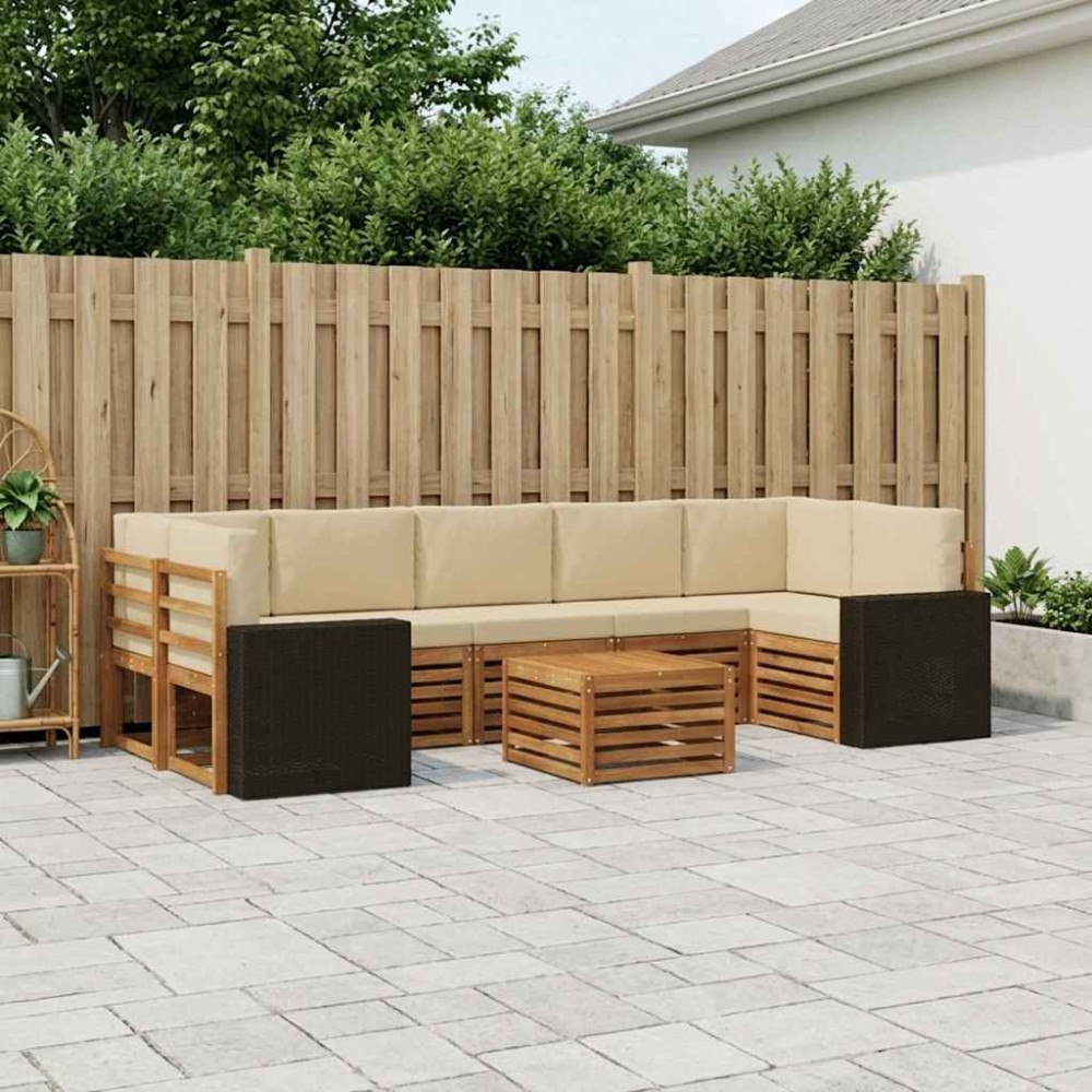 vidaXL Utomhussoffset 8 pcs Naturlig och Beige Massivt Akaciaträ