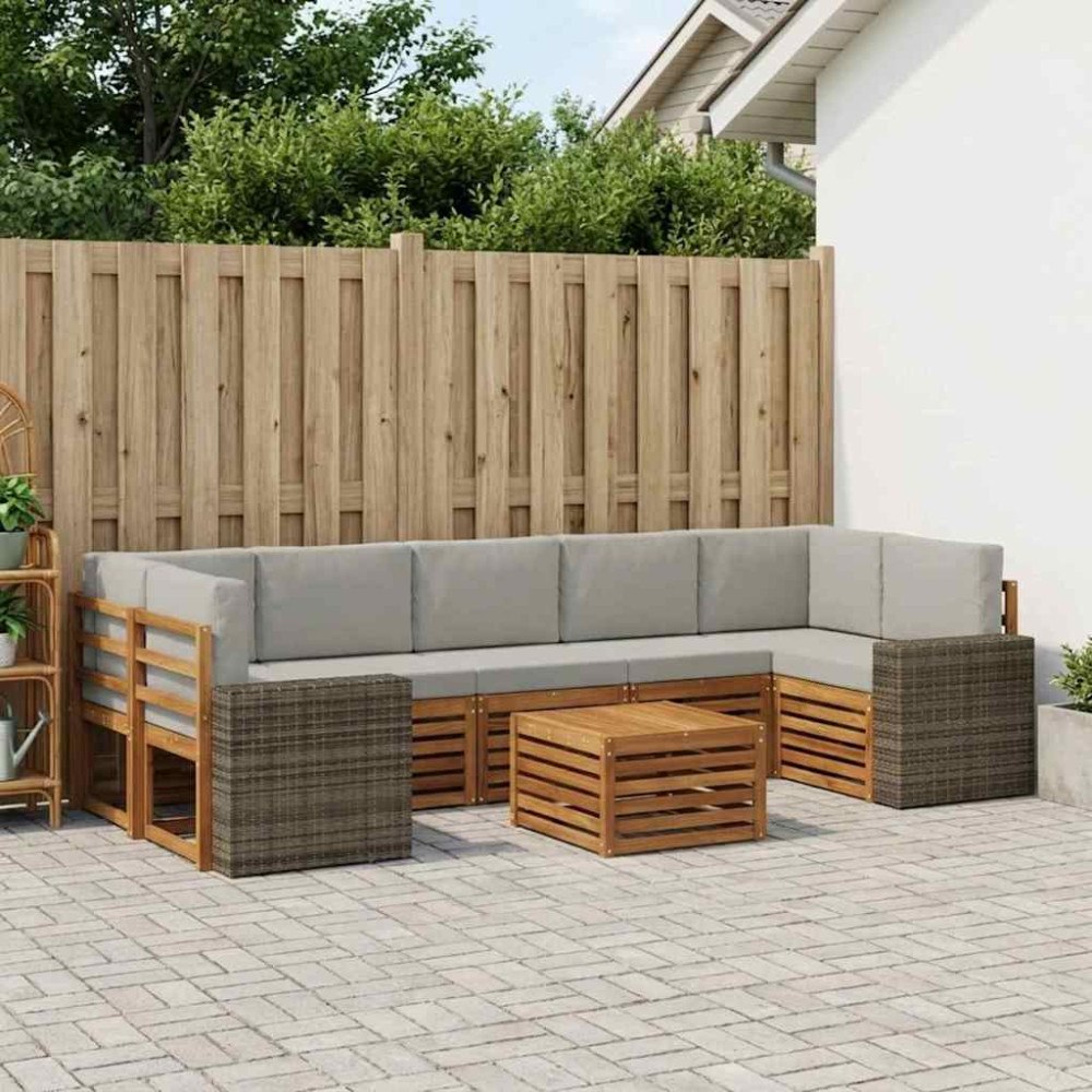 vidaXL Utomhussoffset 8 pcs Naturlig och ljusgrå Massivt Akaciaträ