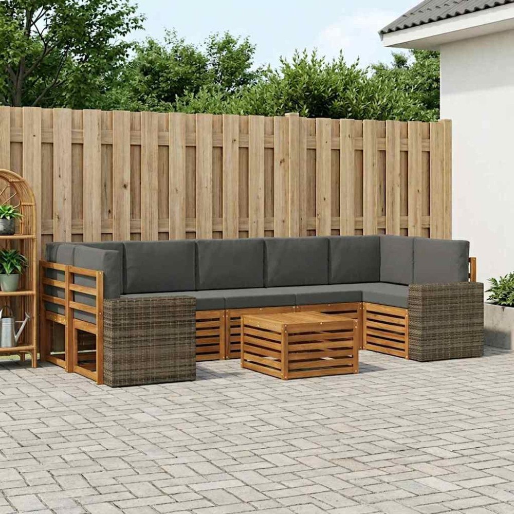 vidaXL Utomhussoffset 8 pcs Naturlig och Antracit Massivt Akaciaträ