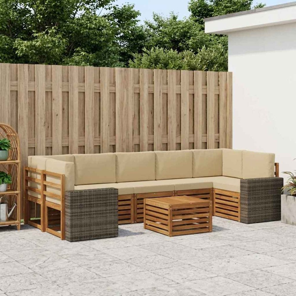 vidaXL Utomhussoffset 8 pcs Naturlig och Beige Massivt Akaciaträ