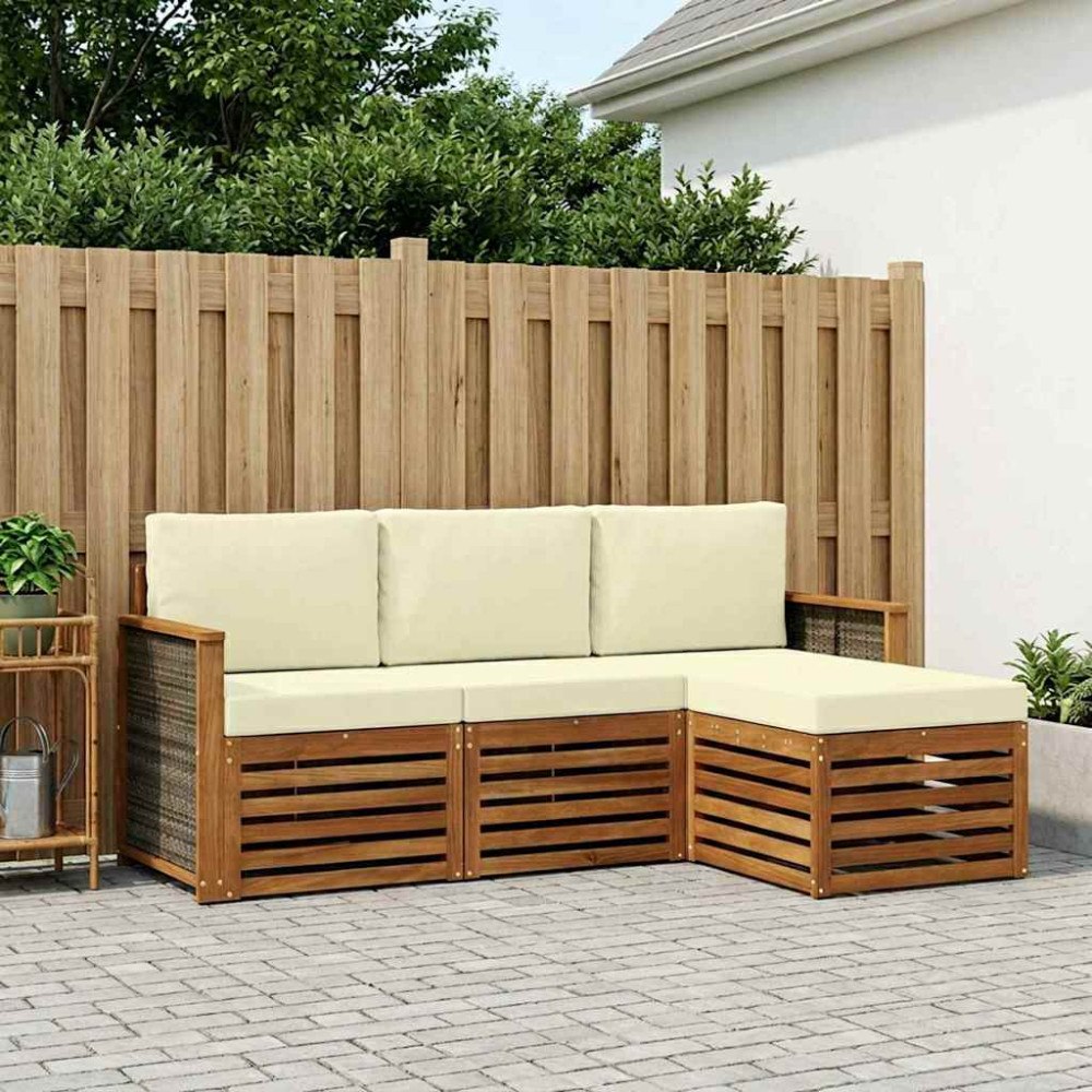 vidaXL Utomhussoffset med kudde 4 pcs Naturlig och Grädde