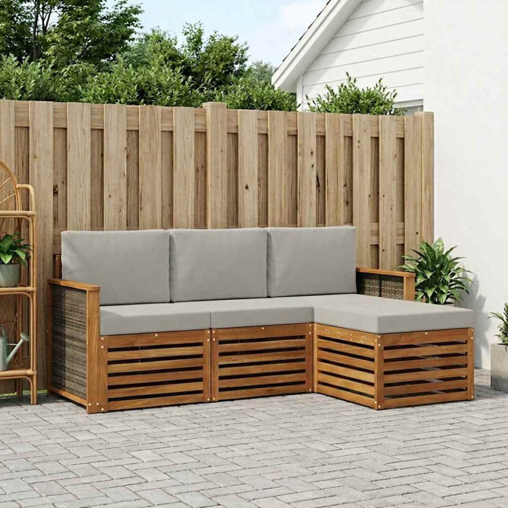 vidaXL Utomhussoffset med kudde 4 pcs Naturlig och ljusgrå
