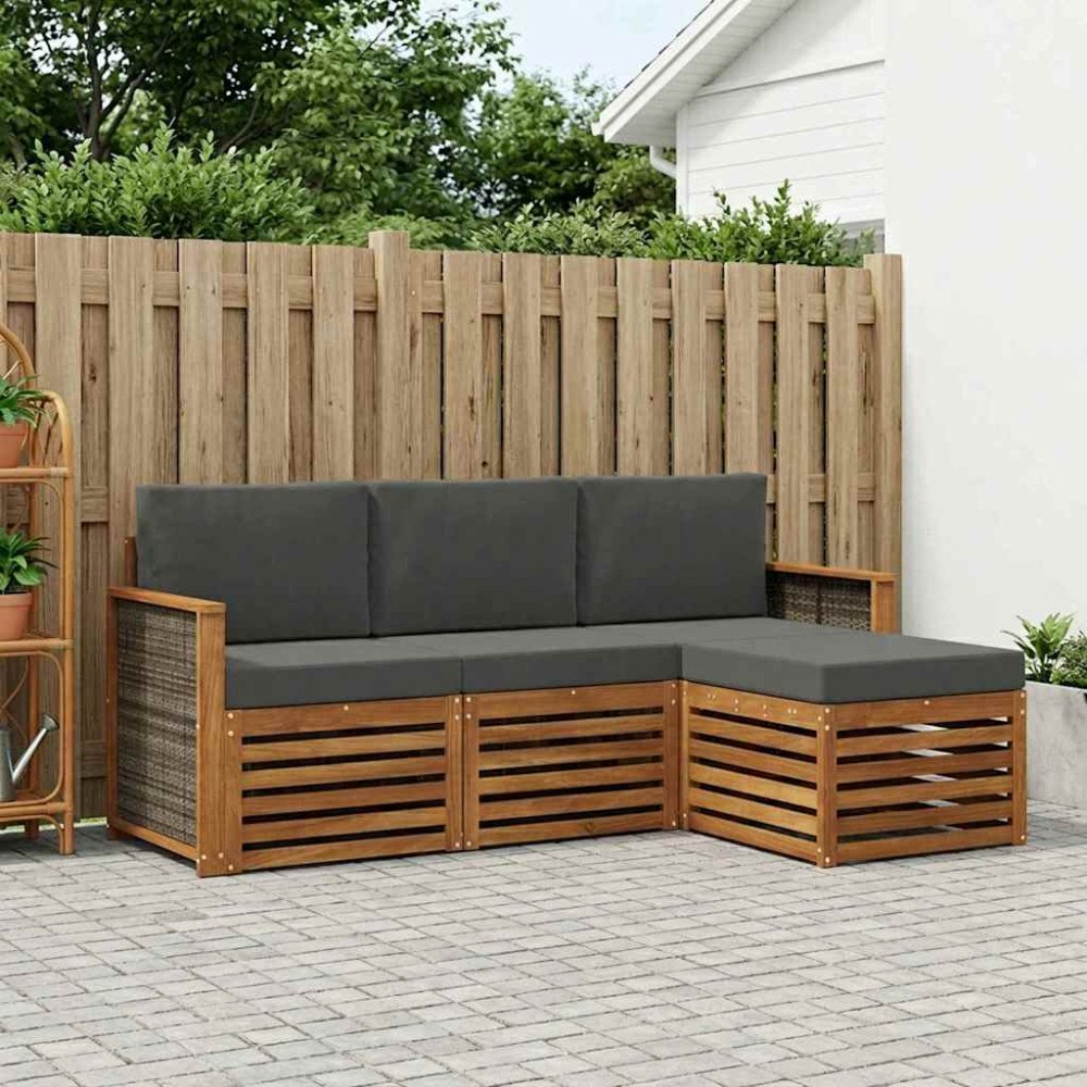 vidaXL Utomhussoffset med kudde 4 pcs Naturlig och Antracit