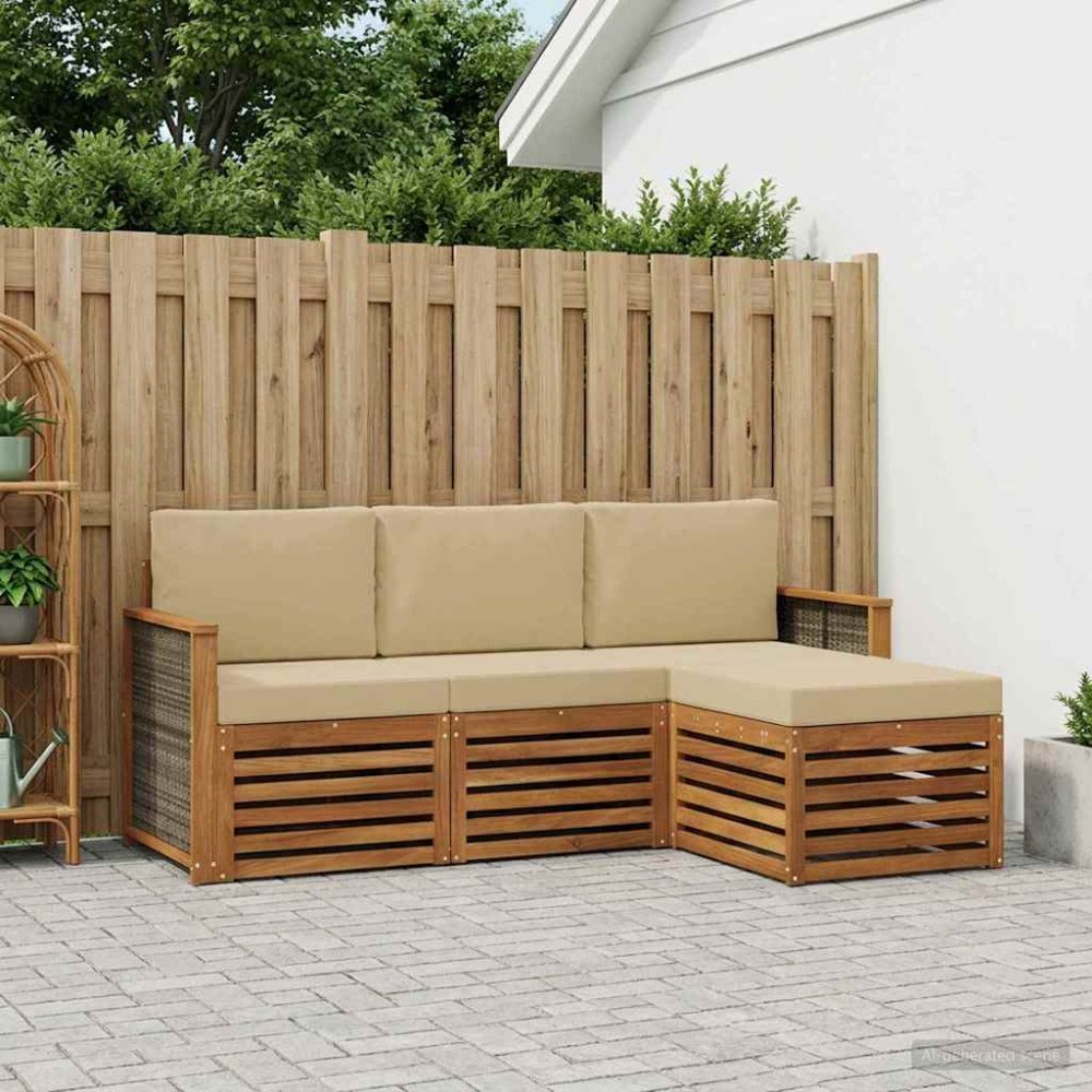 vidaXL Utomhussoffset med kudde 4 pcs Naturlig och Beige