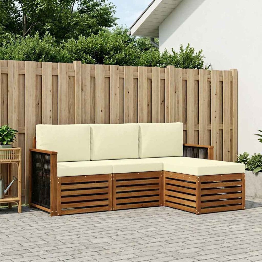 vidaXL Utomhussoffset med kudde 4 pcs Naturlig och Grädde