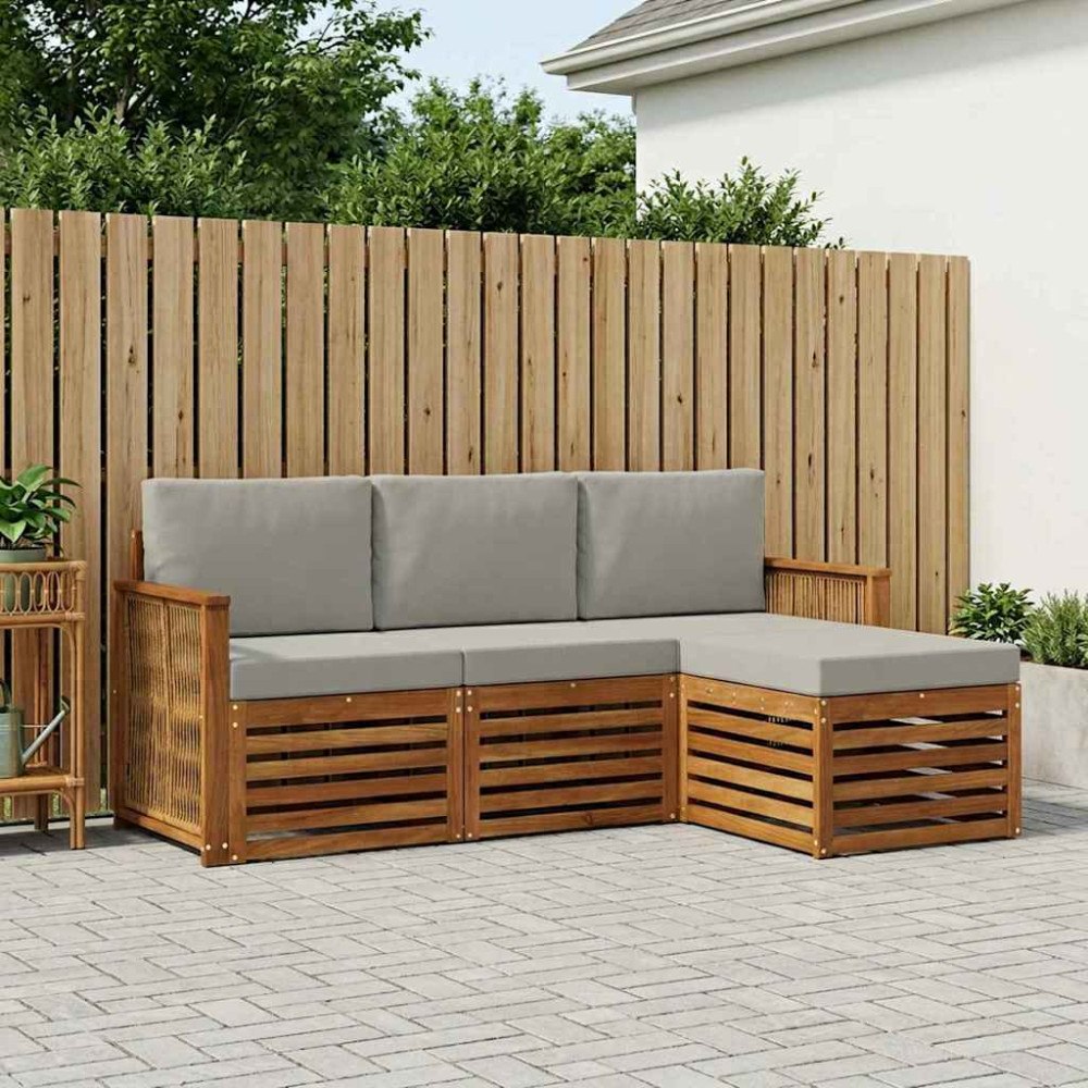 vidaXL Utomhussoffset med kudde 4 pcs Naturlig och ljusgrå