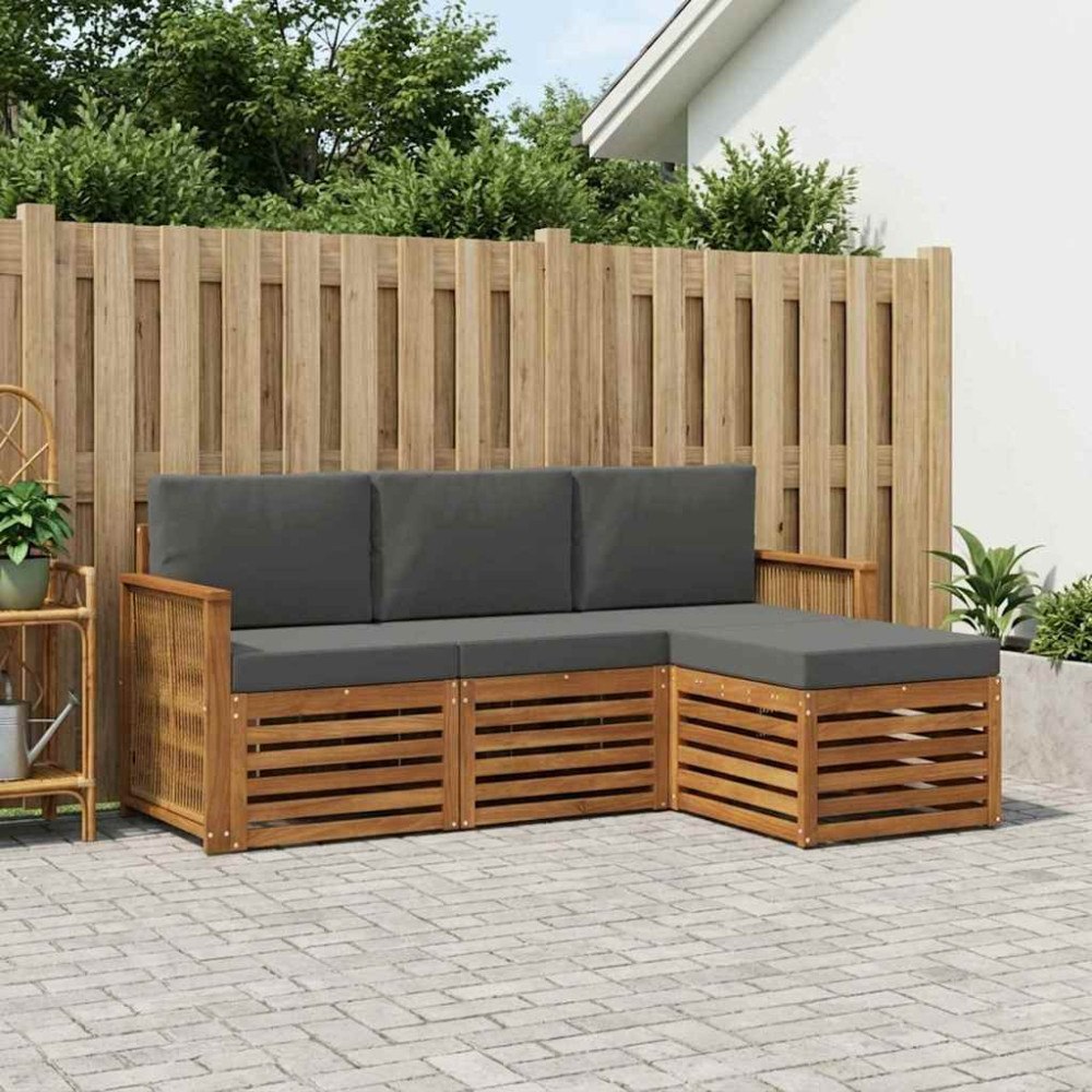 vidaXL Utomhussoffset med kudde 4 pcs Naturlig och Antracit