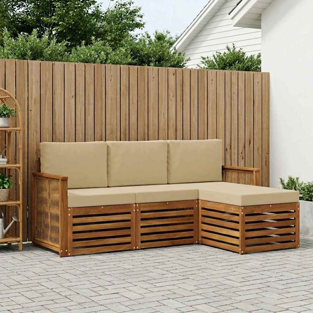 vidaXL Utomhussoffset med kudde 4 pcs Naturlig och Beige
