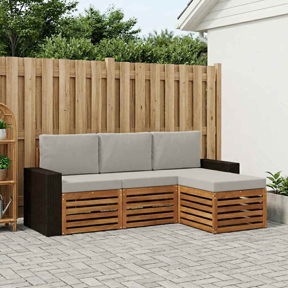 vidaXL Utomhussoffset med kudde 4 pcs Naturlig och ljusgrå