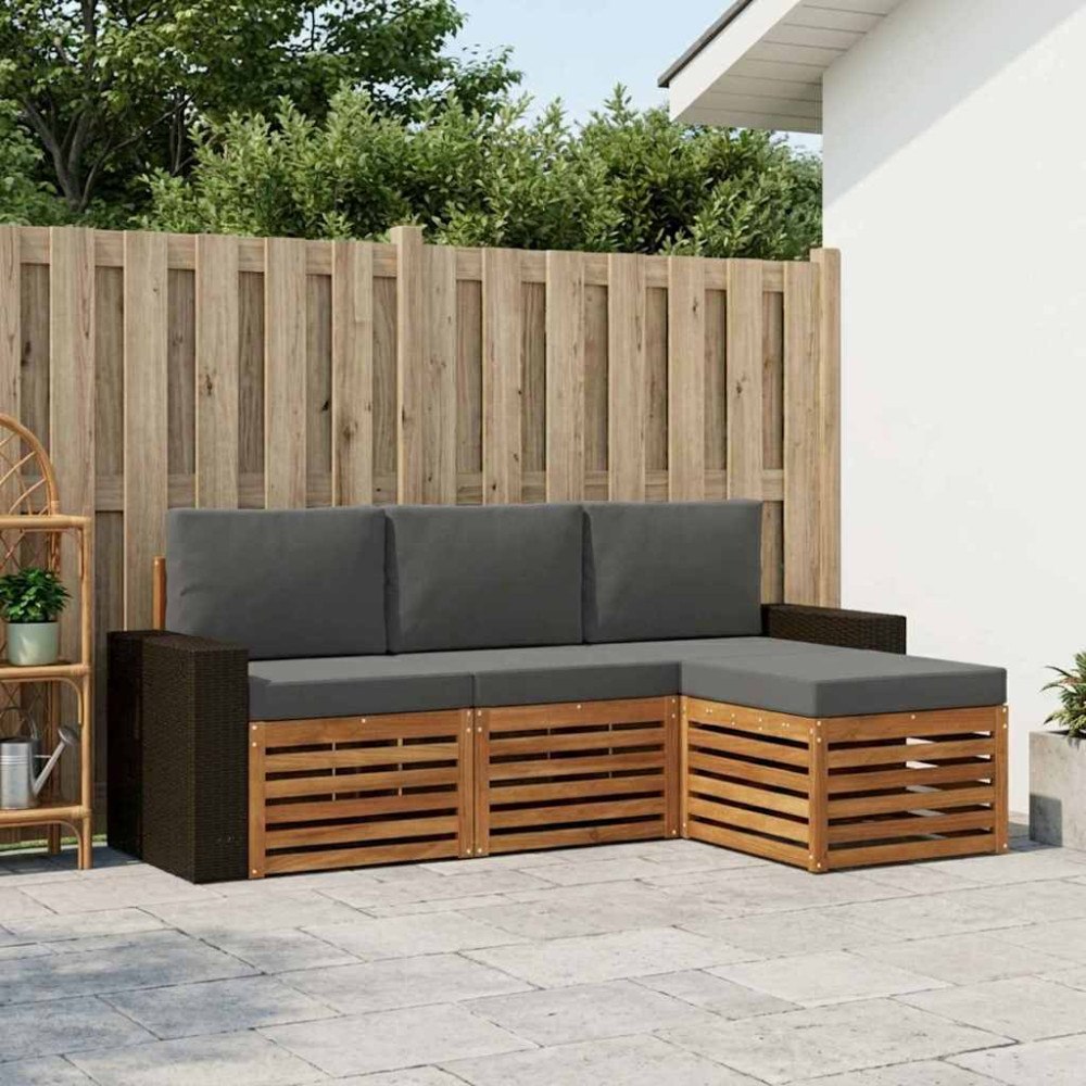 vidaXL Utomhussoffset med kudde 4 pcs Naturlig och Antracit