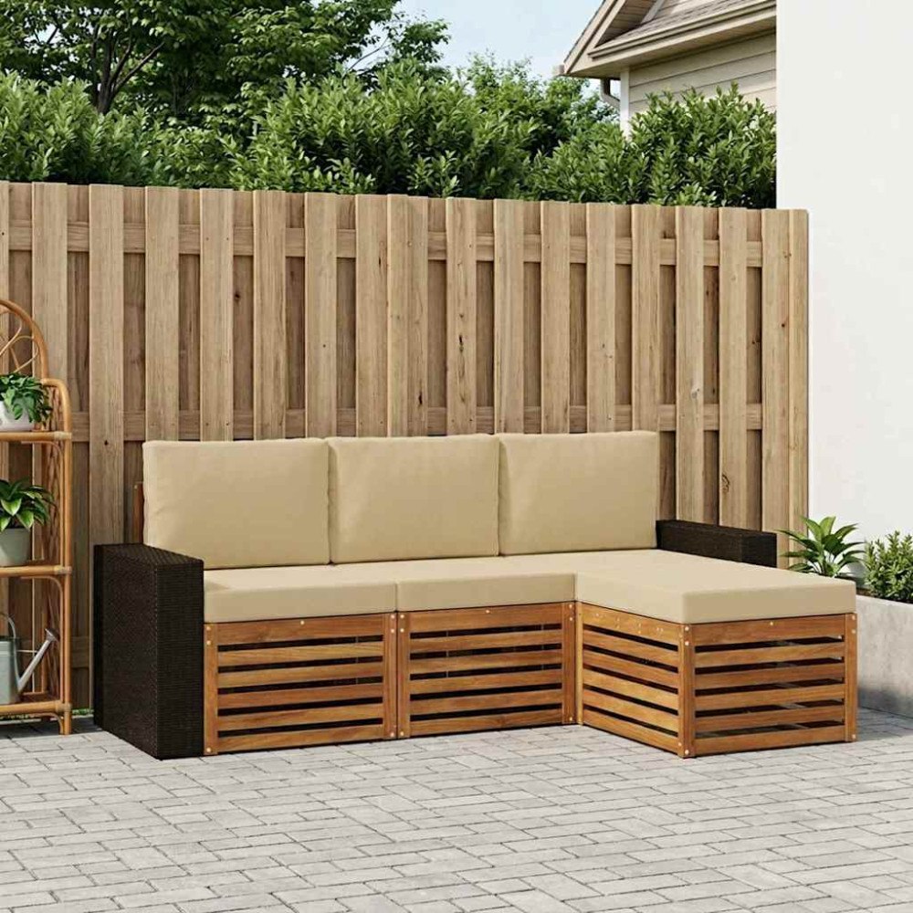 vidaXL Utomhussoffset med kudde 4 pcs Naturlig och Beige