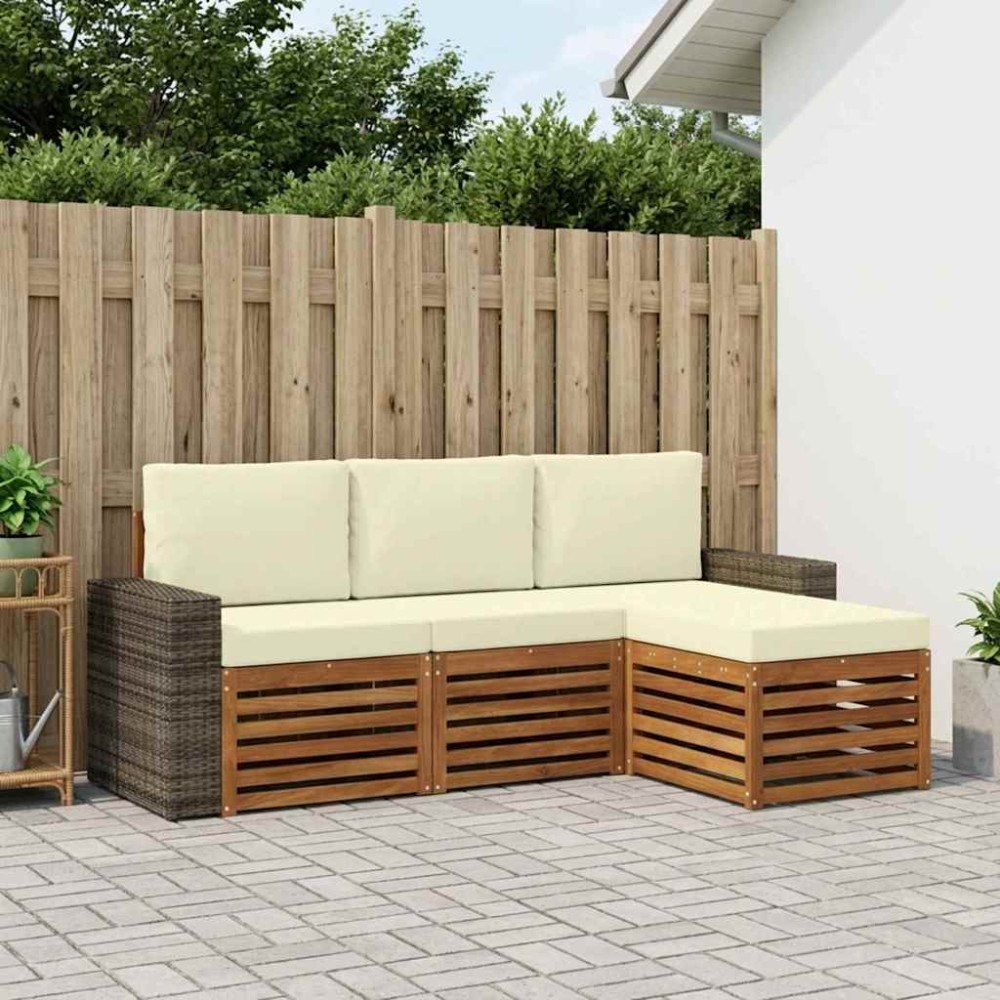 vidaXL Utomhussoffset med kudde 4 pcs Naturlig och Grädde