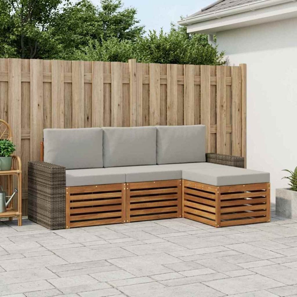 vidaXL Utomhussoffset med kudde 4 pcs Naturlig och ljusgrå