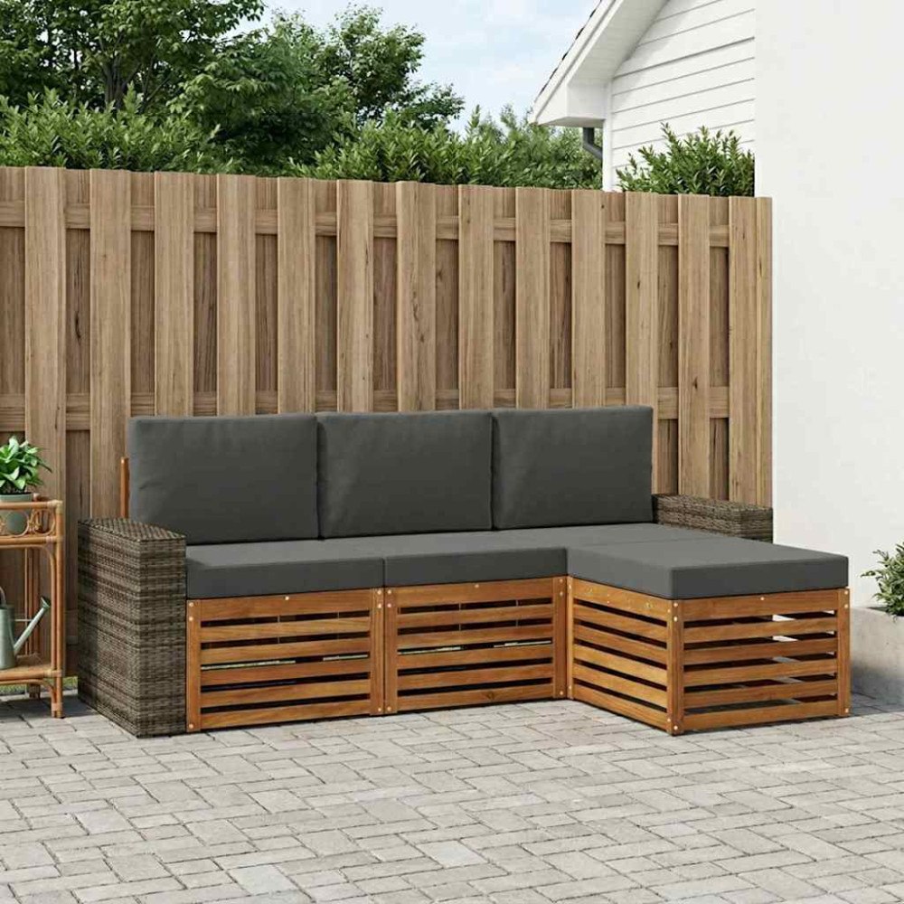 vidaXL Utomhussoffset med kudde 4 pcs Naturlig och Antracit