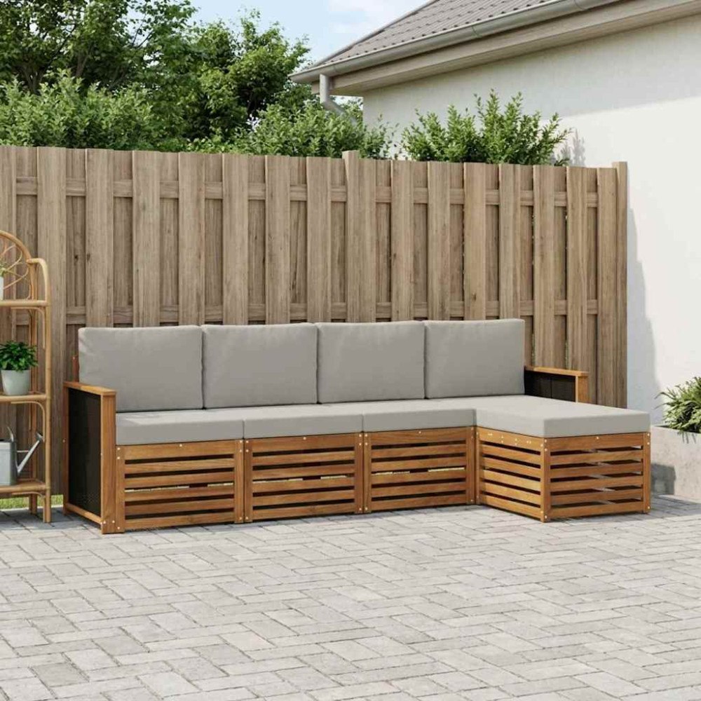 vidaXL Utomhussoffset med kudde 5 pcs Naturlig och ljusgrå