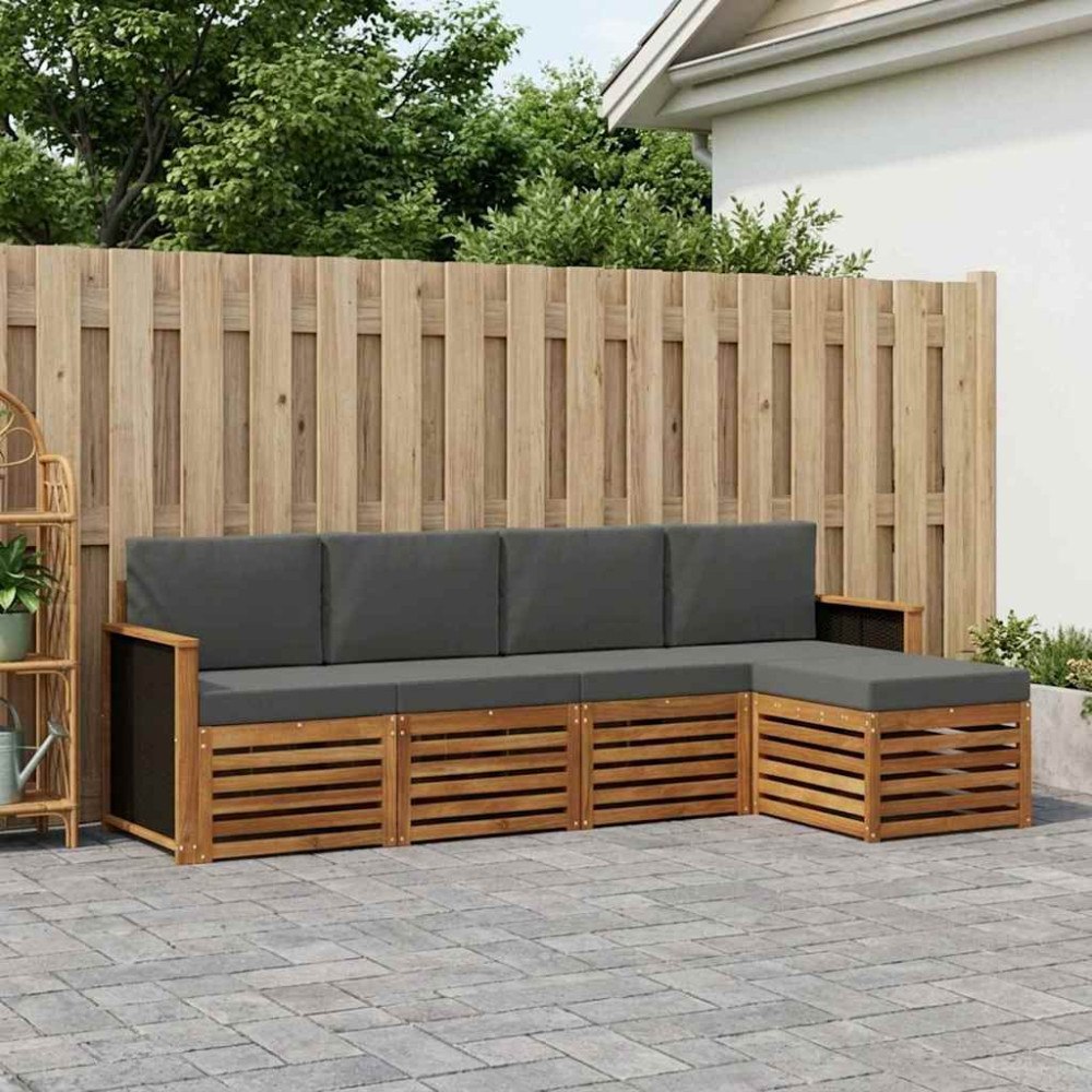 vidaXL Utomhussoffset med kudde 5 pcs Naturlig och Antracit