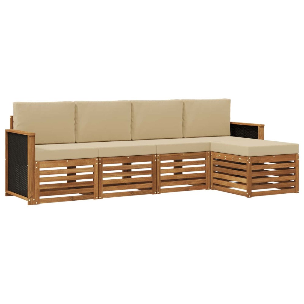 vidaXL Utomhussoffset med kudde 5 pcs Naturlig och Beige