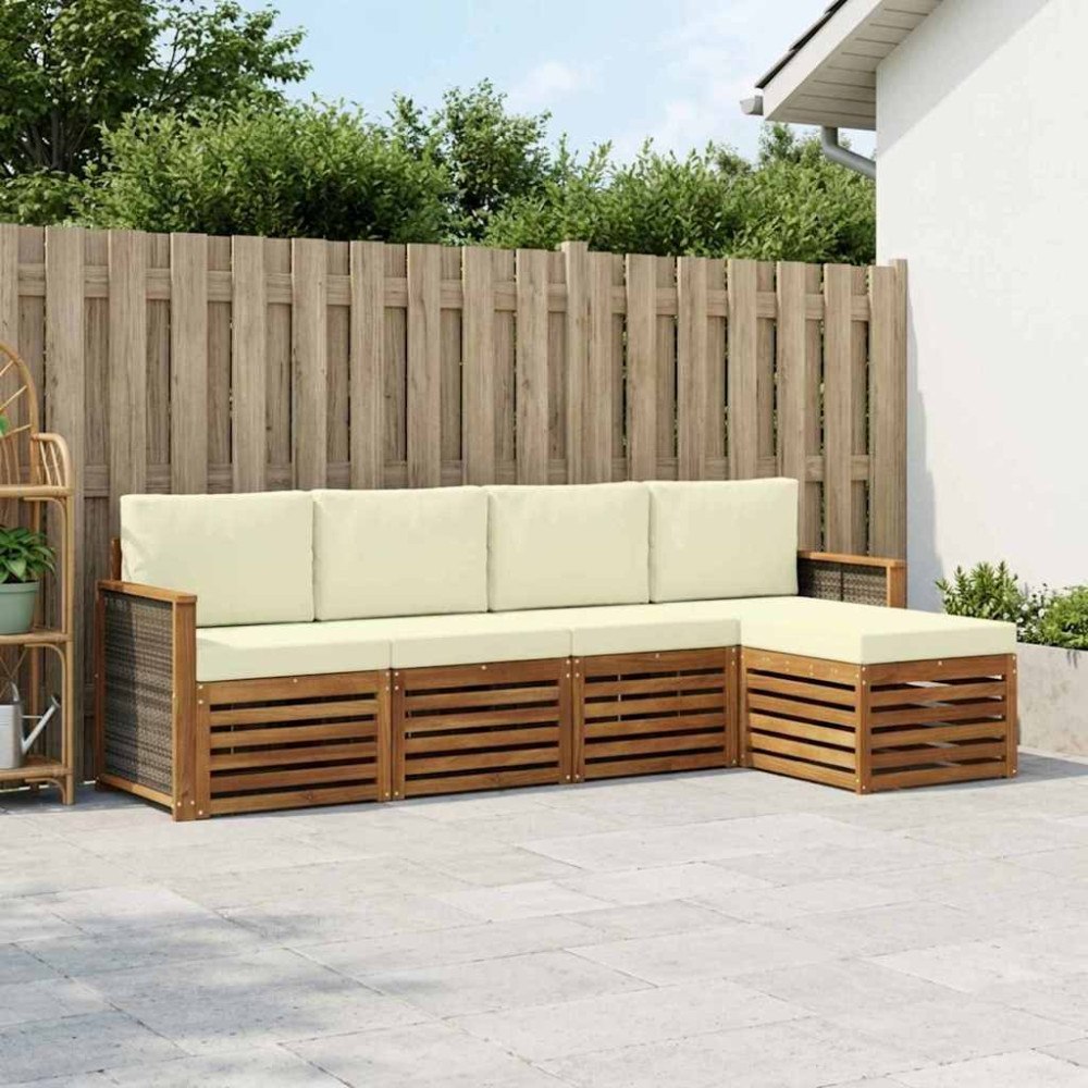 vidaXL Utomhussoffset med kudde 5 pcs Naturlig och Grädde
