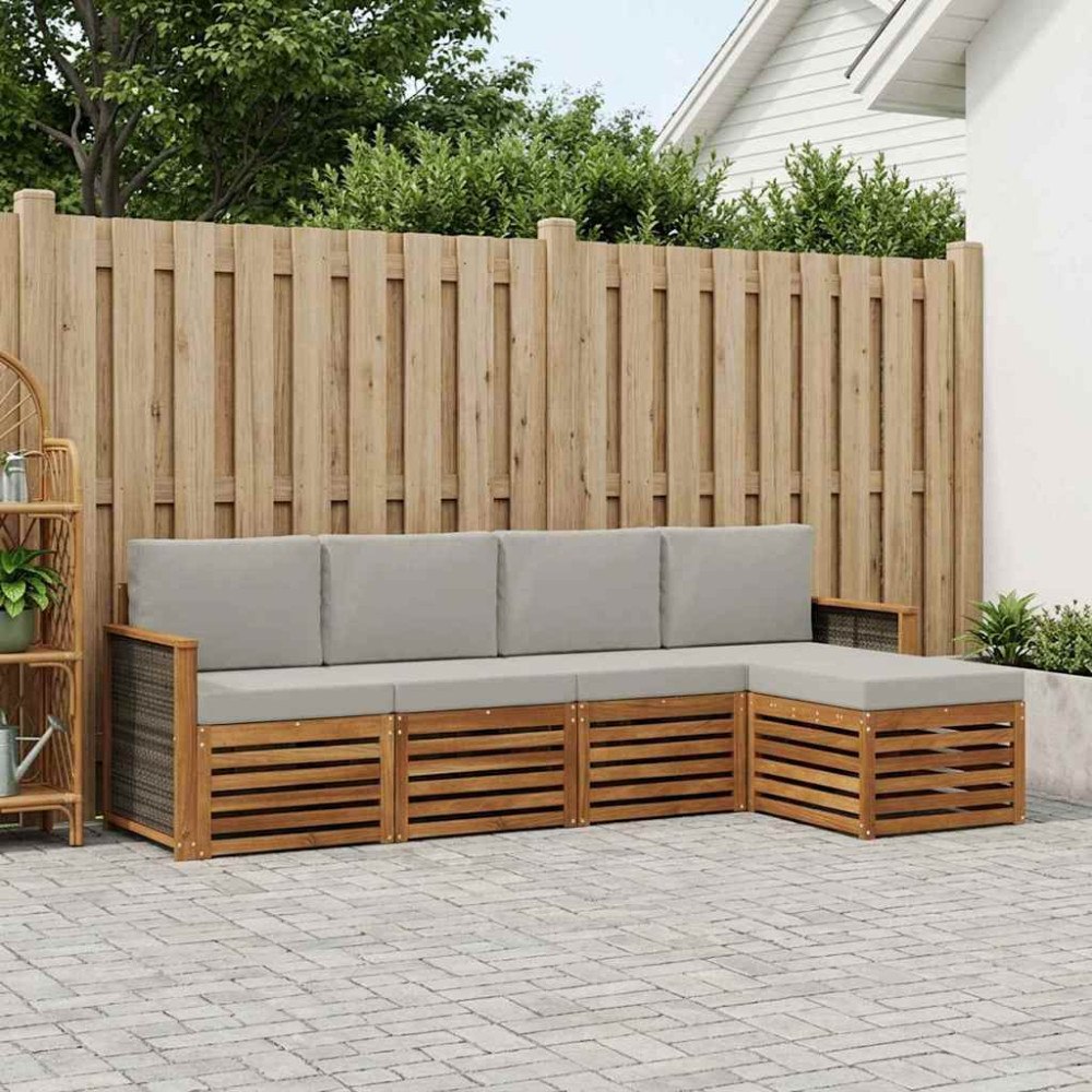 vidaXL Utomhussoffset med kudde 5 pcs Naturlig och ljusgrå