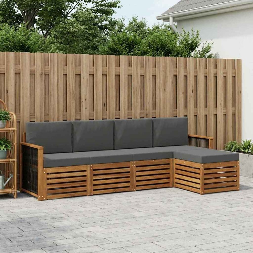 vidaXL Utomhussoffset med kudde 5 pcs Naturlig och Antracit