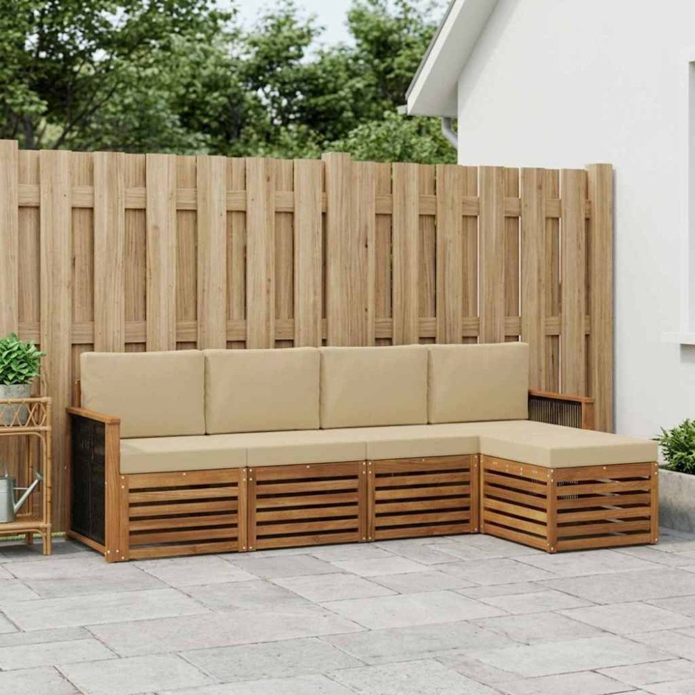 vidaXL Utomhussoffset med kudde 5 pcs Naturlig och Beige