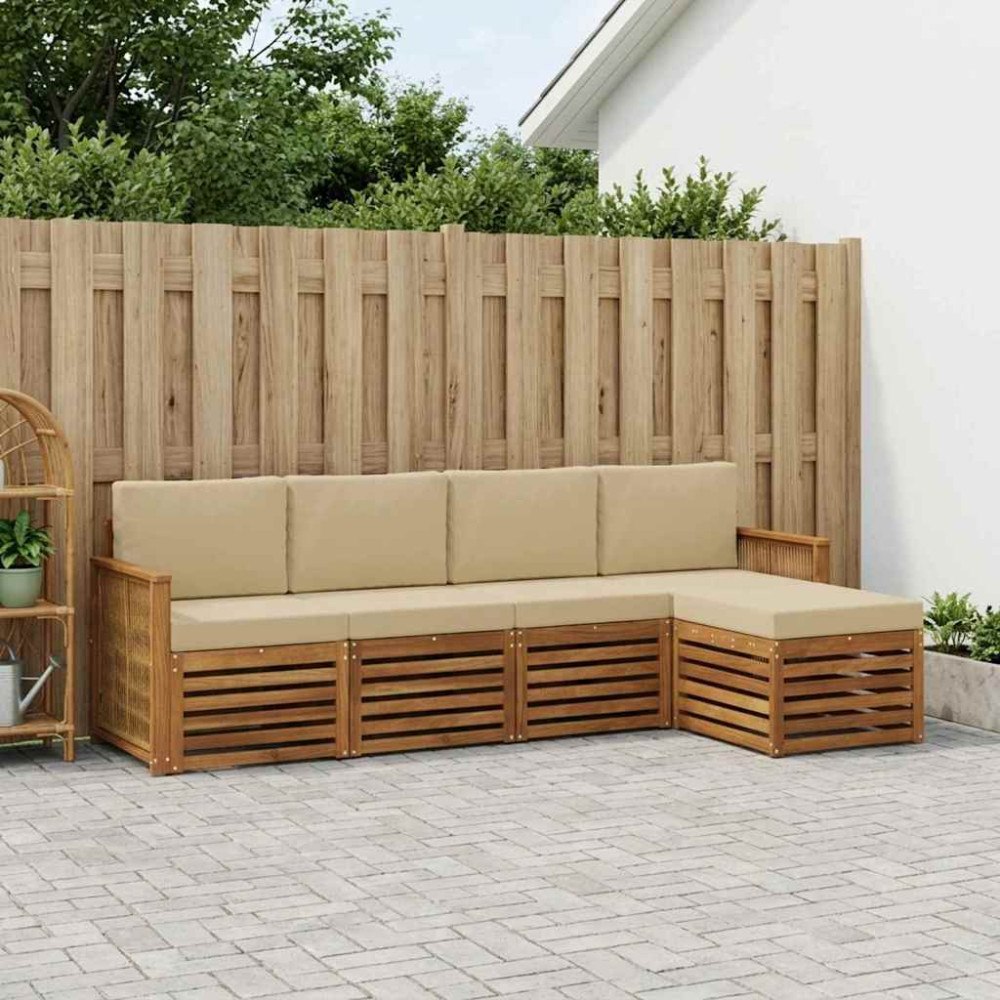 vidaXL Utomhussoffset med kudde 5 pcs Naturlig och Beige