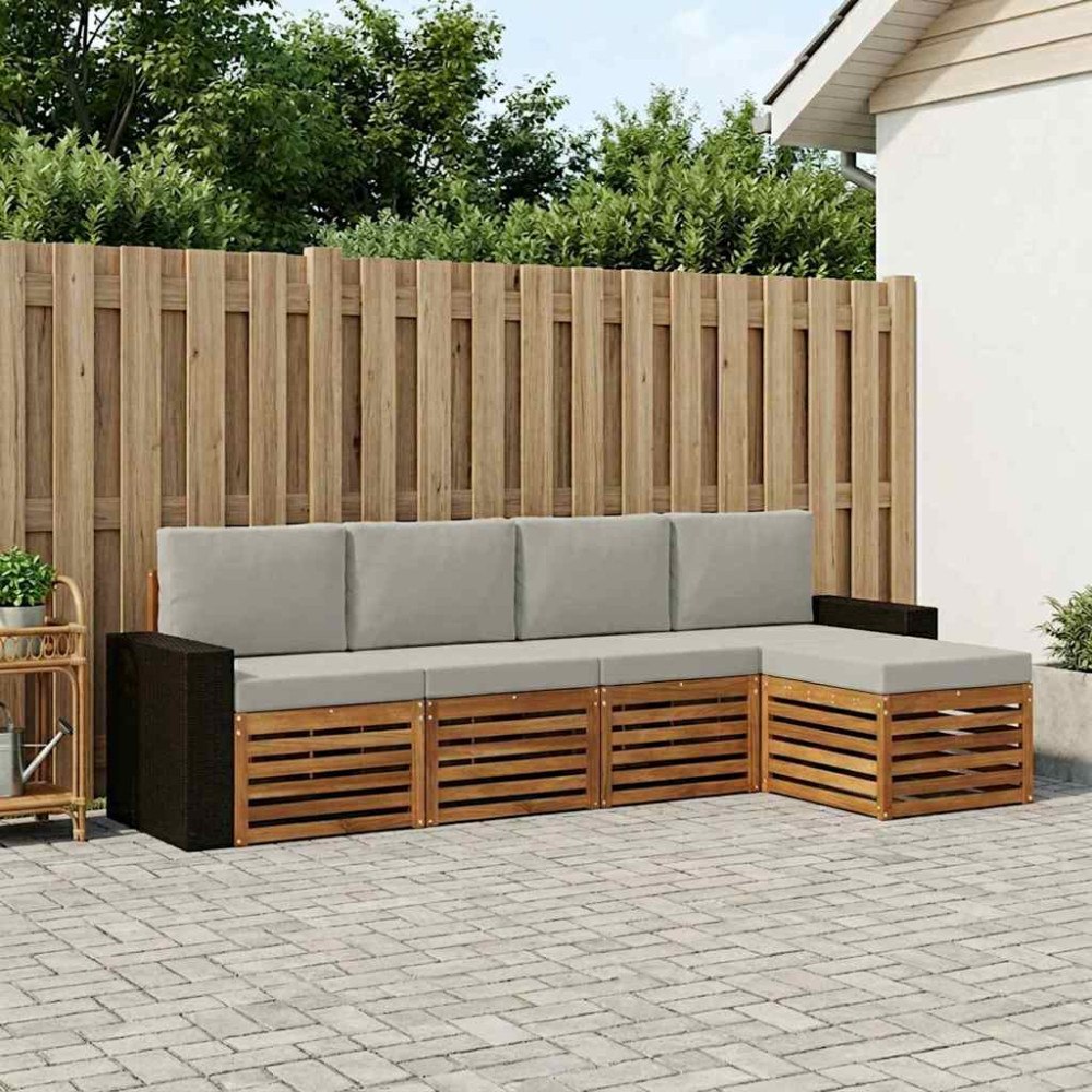 vidaXL Utomhussoffset med kudde 5 pcs Naturlig och ljusgrå