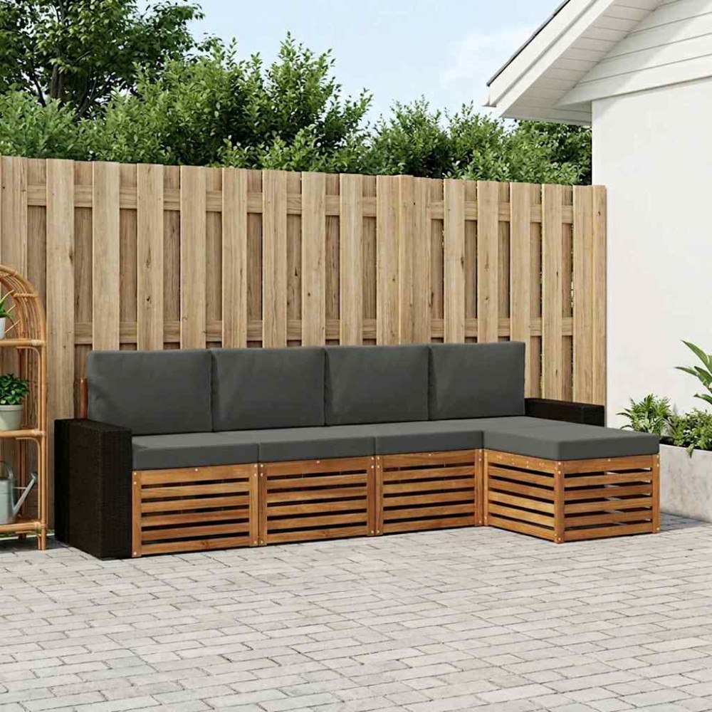 vidaXL Utomhussoffset med kudde 5 pcs Naturlig och Antracit