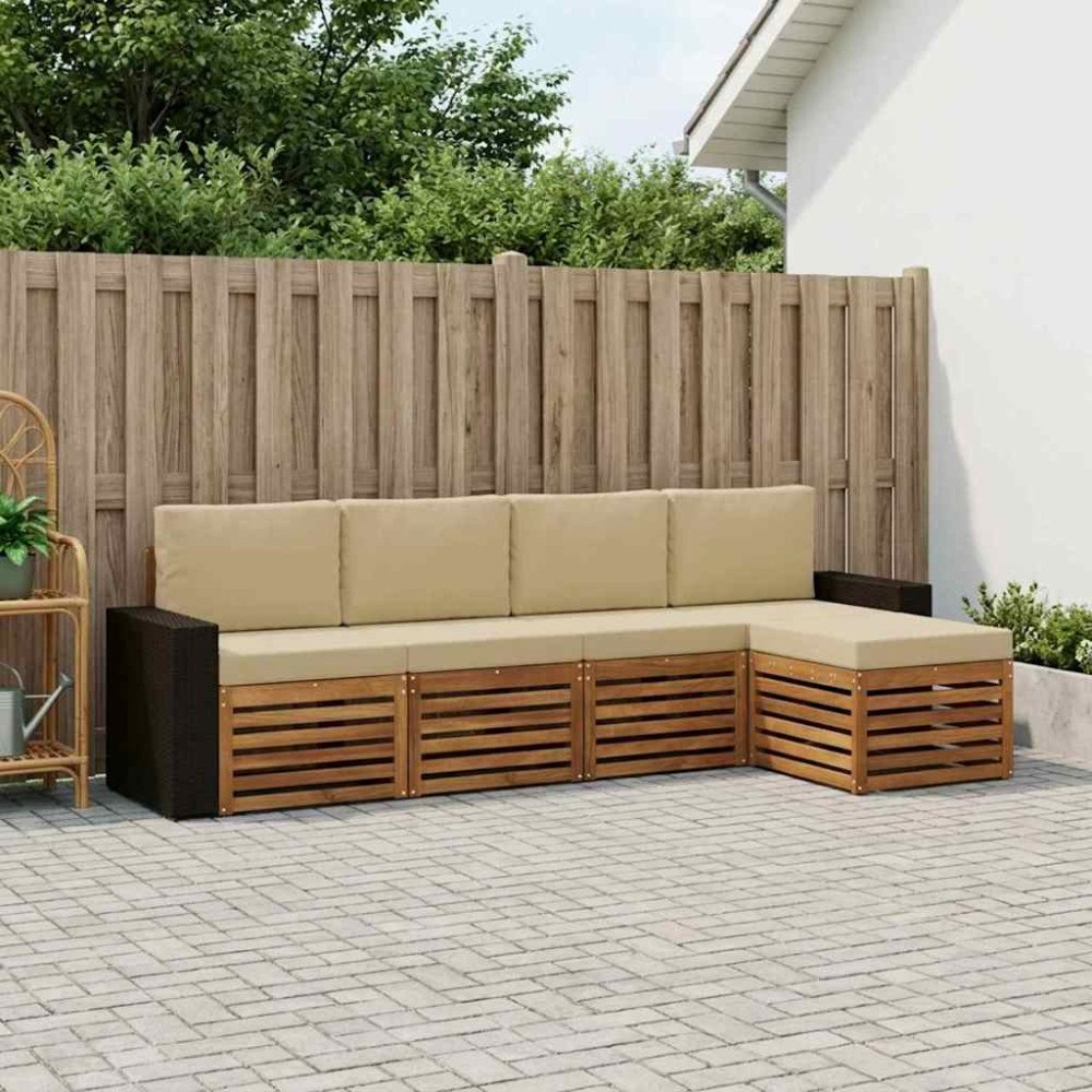 vidaXL Utomhussoffset med kudde 5 pcs Naturlig och Beige
